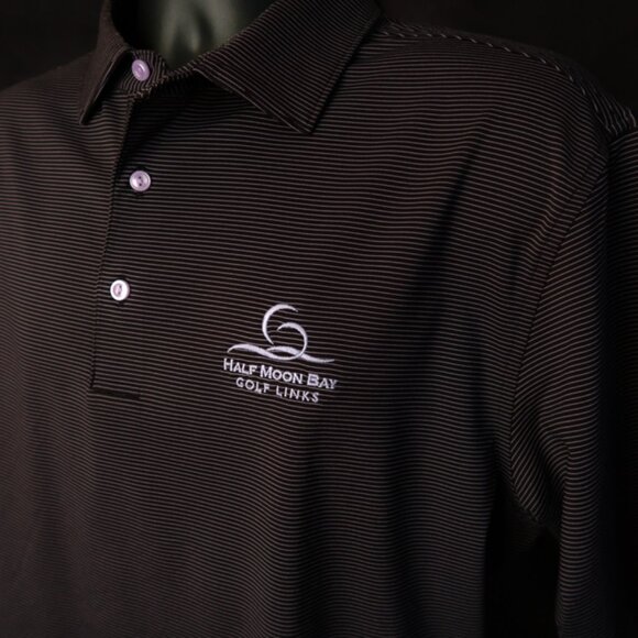 Half Moon Bay Peter Millar Summer Comfort Gray Pinstriped Polo (L) OMG! ⛳️ - Picture 3 of 7